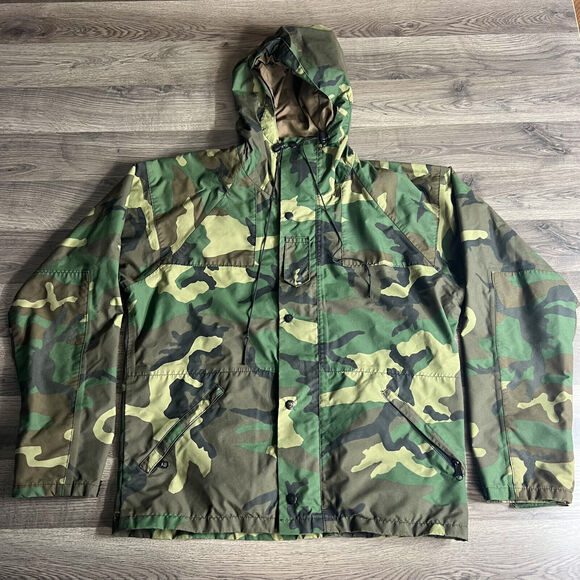 VTG‎ Brigade Quartermasters Camo Jacket Mens Medium Water Proof Hooded Full Zip - Picture 1 of 12